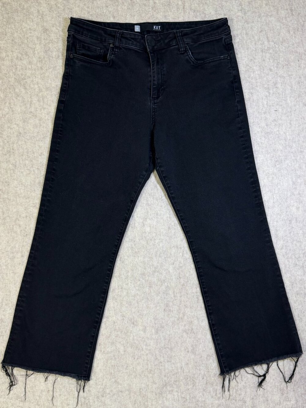 KUT from the Kloth Kelsey Ankle Flare Jeans Black Raw Hem Size 14